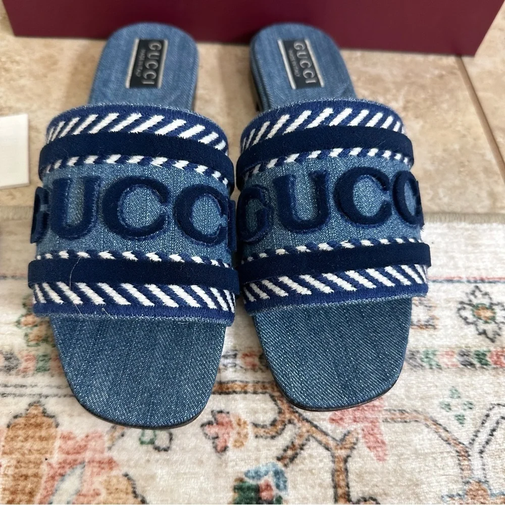 New authentic Gucci Jane Slide denim Sandal size 37.5